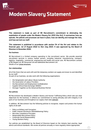 RE Modern Slavery Statement