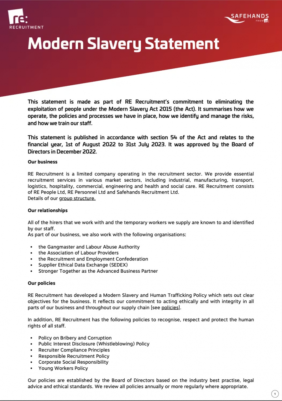 RE Modern Slavery Statement